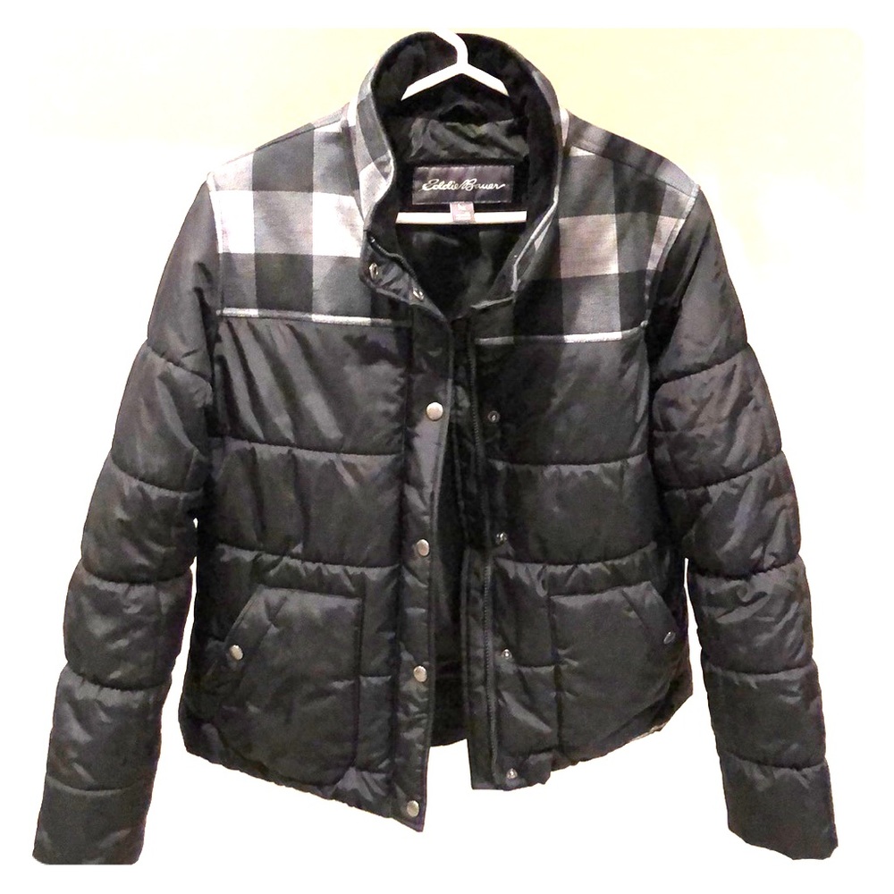 Eddie Bauer XL EUC Black Gray Buffalo Check Jacket